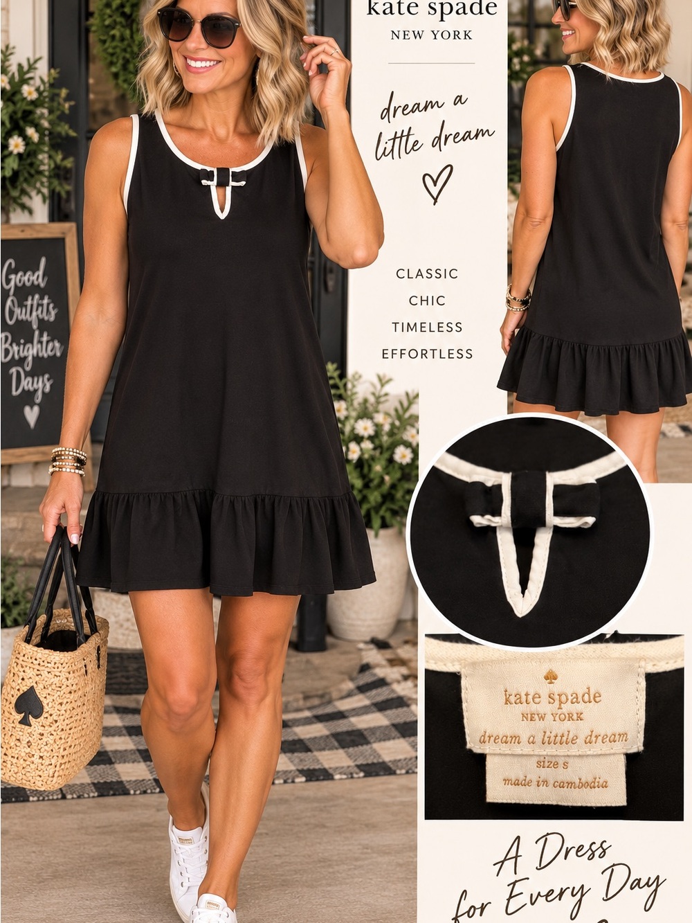 kate spade Black Mini Dress with White Trim